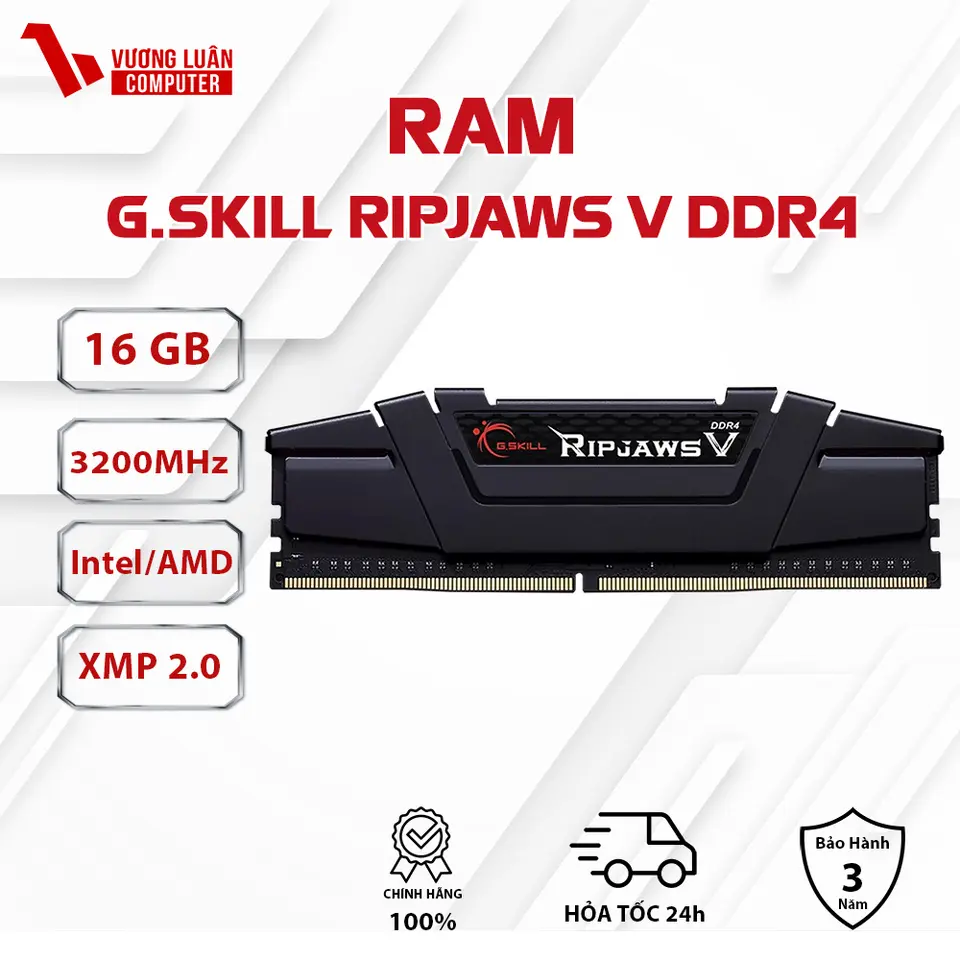Ram máy tính DDR4 Gskill Ripjaws V 16GB Bus 3200 MHZ - Màu Đen
