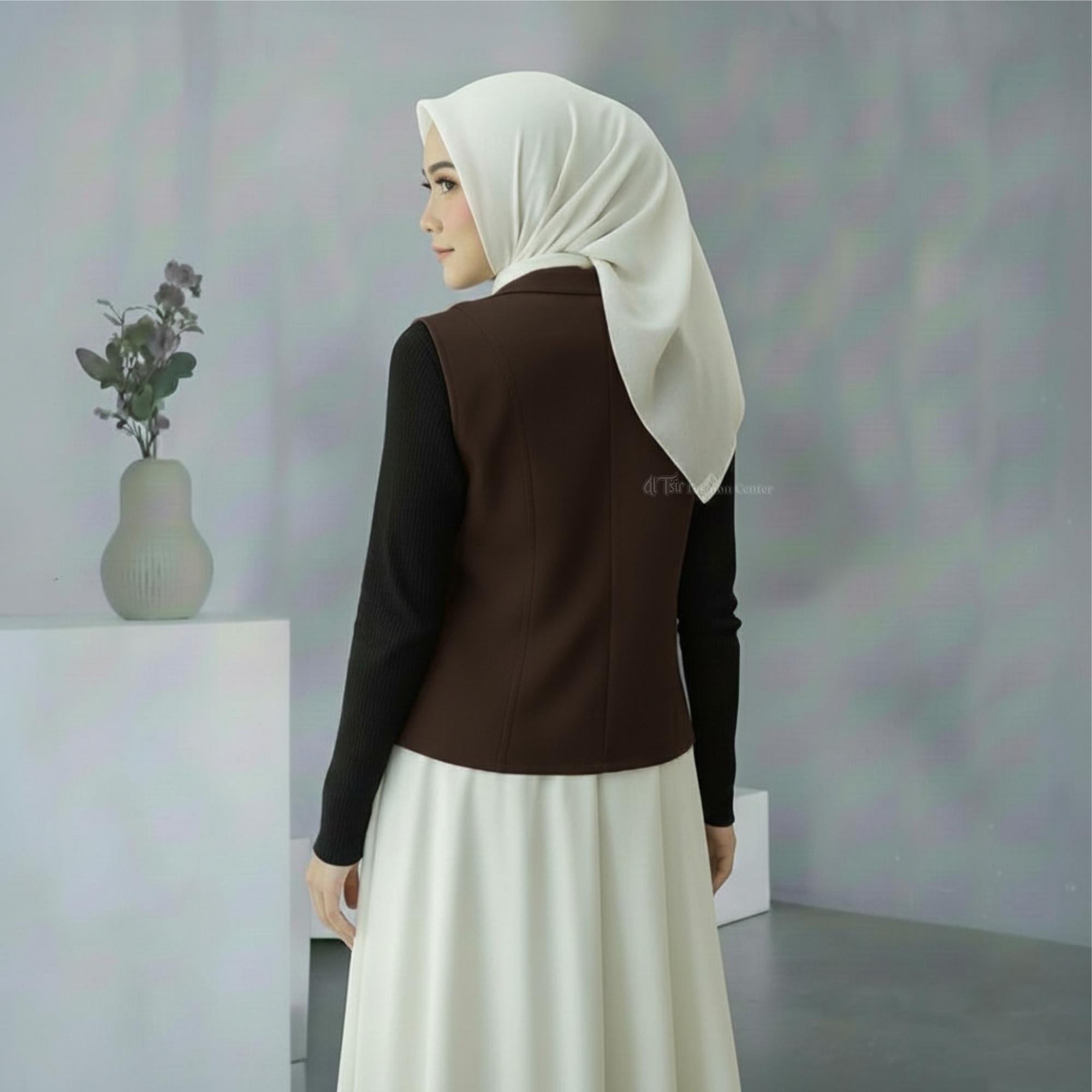 GKW Outer Vest Double Breast Semiwoll Kardigan Muslim Wanita Kekinian Atasan Basic Mahogany Korean Style