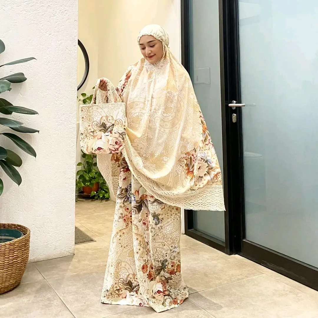 Mukena Dewasa Kain Katun Jepang  Atasan Renda Rajut Premium