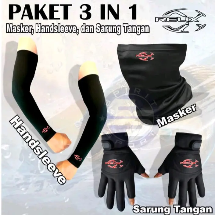 Paket Lengkap 3 in 1 isi Sarung Tangan Motor Masker Buff dan Handsleeve mancing 3