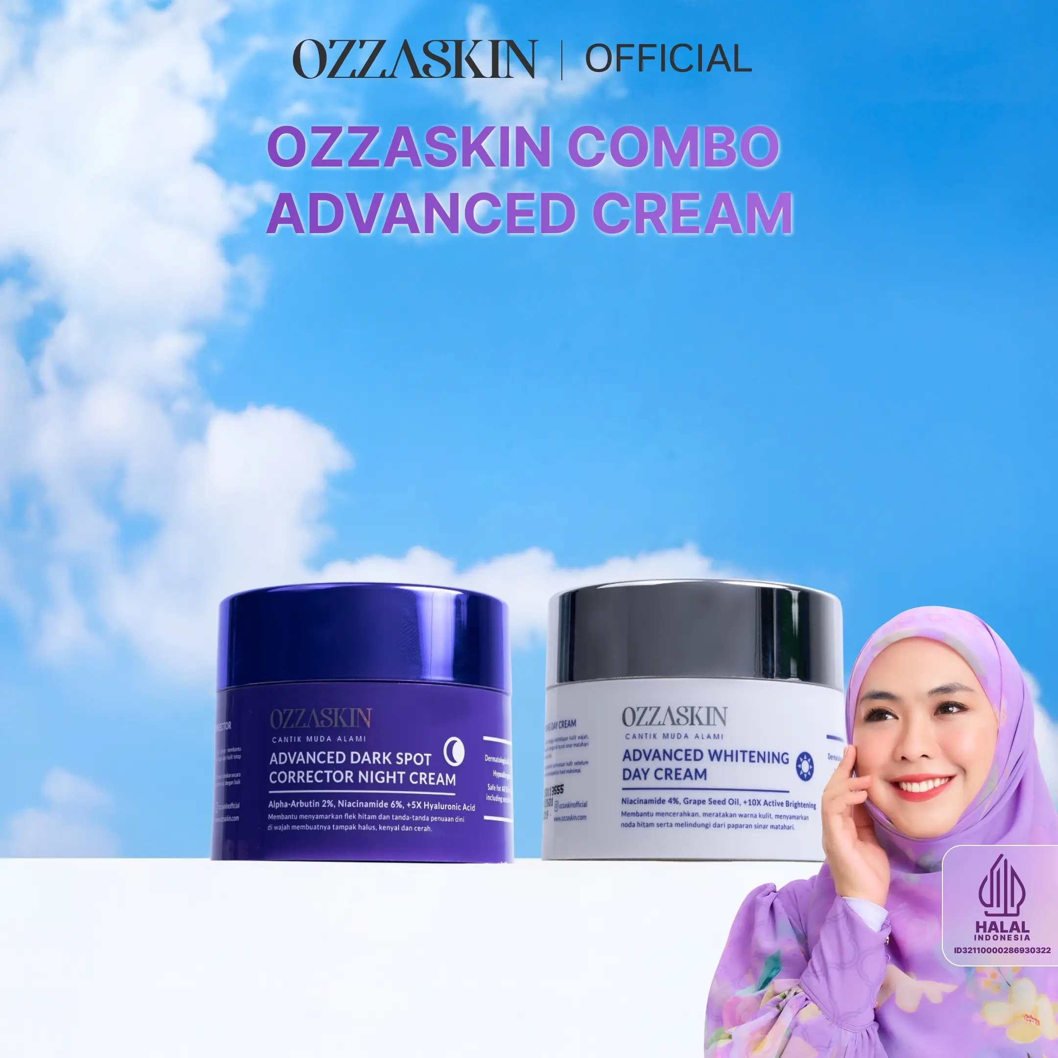 Ozzaskin Combo Advanced Flek Treatment Combo Protection by Oki Setiana Dewi Halal BPOM (2 Sunscreen SPF50, Advanced Day Cream, Advanced Night Cream) Niacinamide Alpha Arbutin Brightening Skincare Mengurangi Flek Hitam [Diskon]