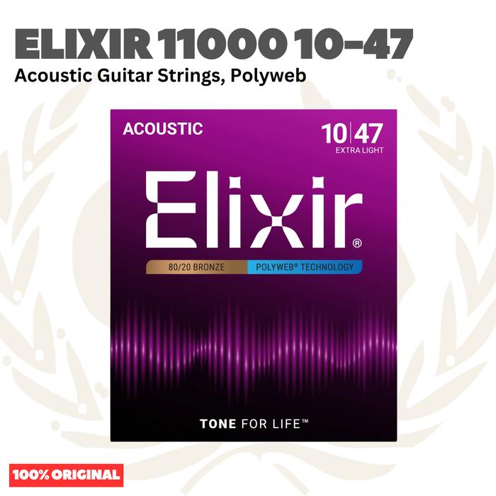 Gambar ELIXIR 11000 Polyweb 80/20 Bronze Acoustic Guitar Strings 10-47 - Senar Gitar Akustik dari GH Music Store Kota Tangerang Selatan Tokopedia