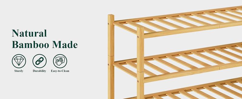 Product Introduction of Shoe Rack, 2/3/4/5/6 Tier Bamboo Shoe Organizer, Stackable Free Standing Wooden Shoe Storage Shelf for Closet, Entryway, Front Door Entrance 7