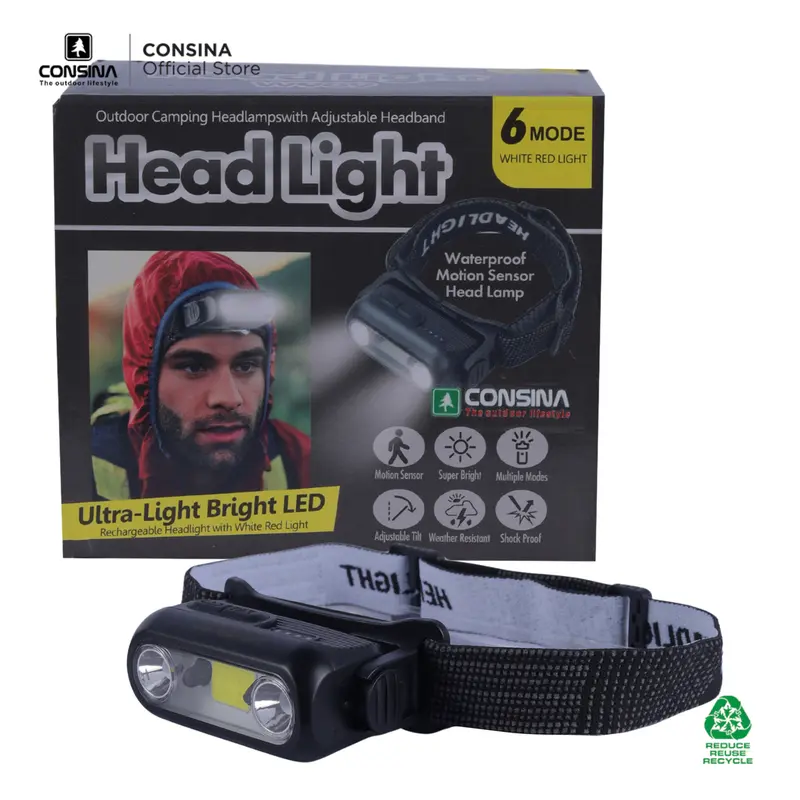 Consina Headlight W909 Lampu Senter Kepala Emergency | Headlamp Camping Outdoor Hiking Gunung Mancing 1