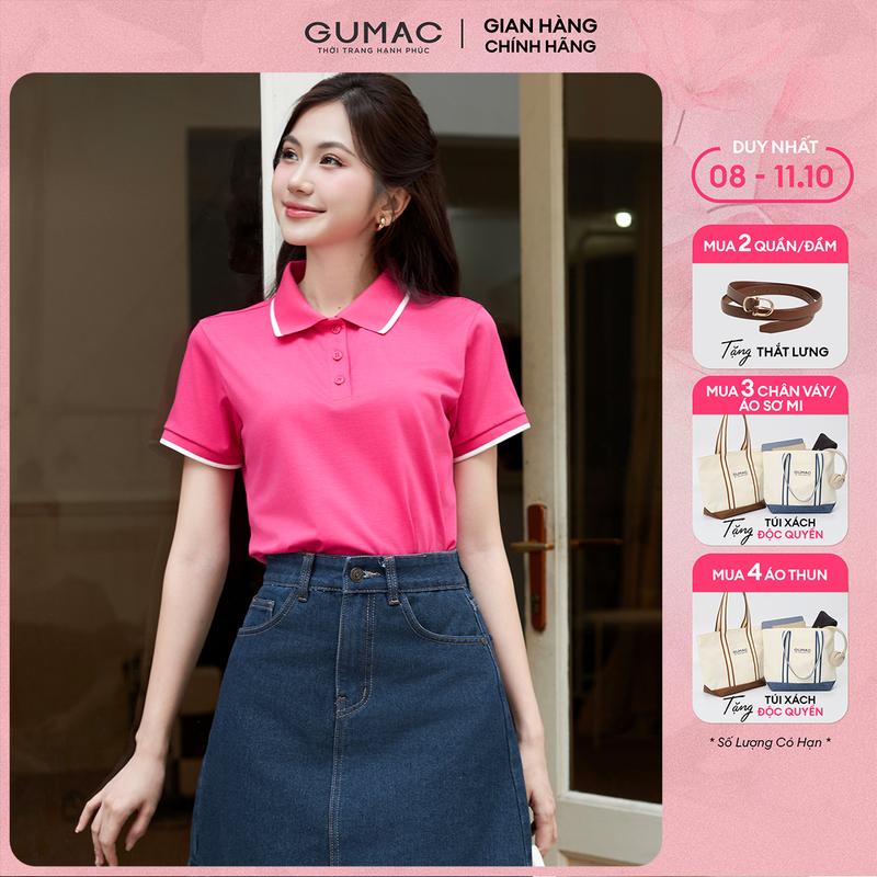 [MUA 4 TẶNG TÚI XÁCH] Áo polo nữ, áo thun nữ có cổ phối bo sọc nhiều màu thời trang GUMAC PLE03028