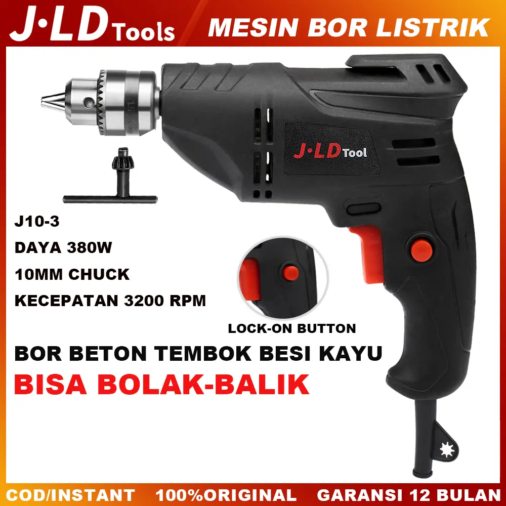 COD JLD Mesin bor listrik J10-3 bor listrik Murah alat bor listrik 380W 10mm Chuck Bor tangan listrik Bor obeng Bor kayu beton tembok besi