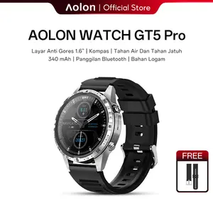 【24H ship/Gift】Aolon 2024 New GT5 Pro Jam Tangan Pintar Kontrol Lima Tombol/Kompas Layar Penuh 1,6 Inci Panggilan Bluetooth 100+ Mode Olahraga Tali Ganda Tahan Air Jam Tangan Pintar Denyut Jantung Oksigen Darah Kaca Aluminium jam tangan pria
