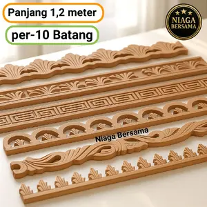 (10 pcs) Lis Kayu Ornamen Ukir 120 cm Mahoni Dekorasi Tempel Aneka Motif