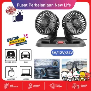 Kipas Angin Mobil USB/12v/24V Double-Headed Fan Aksesoris Mobil Interior