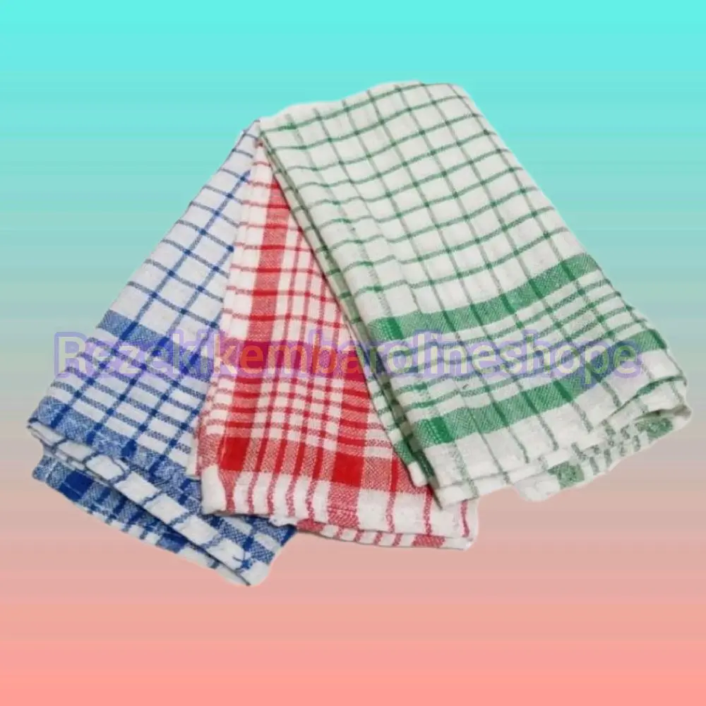 [1 Pack Isi 12 Pcs] Kain Lap Serbet Dapur Makan Kotak-Kotak Murah Serbet Dapur Lap Piring Warna Cap KJA Biru Merah Hijau