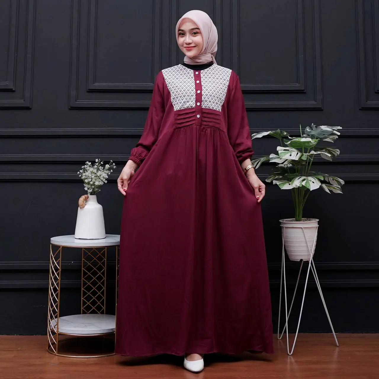 Mecca Gamis Lebaran Wanita Dewasa Muslim Bahan Rayon Twill Premium Busui Friendly Wudhu Friendly Nyaman Santai Panjang Kancing Mewah Variasi Karet