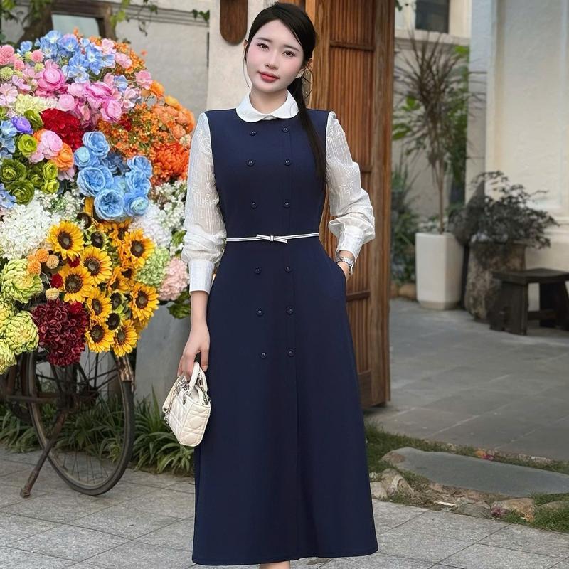  Váy Đầm Thiết Kế Ella Desgin dành cho nữ kiểu dáng váy midi phối cổ trắng tay làm bằng vải tơ thêu hoa phù hợp mặc đi làm  đi chơi  có bigisze B42 