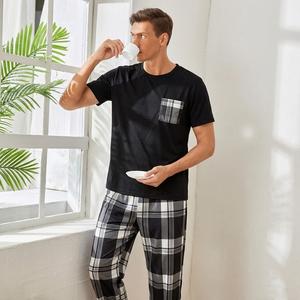 Conjunto de Pijama para Hombre Clásico a Cuadros y Rayas Juego de 2 Piezas Camiseta Manga Corta y Pantalón Holgado Algodón Ultra Suave Transpirable para Máxima Comodidad en Casa