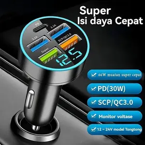 12-24V Car Charger Universal Charger Mobil 4USB 66W Mendukung QC 3.0 Original Colokan Mobil Fast Charging Adaptor 5in1
