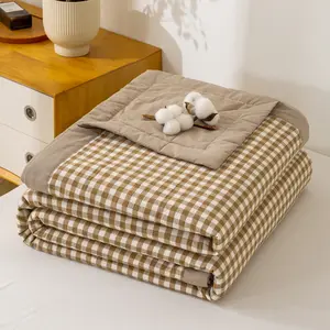 Japanese-style Plaid Summer Blanket 100% Cotton Friendly Quilted Queen Quilt 220*240 Breathable King Size Duvet Comforter - 220x240cm 9