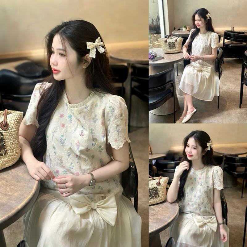 Đầm bầu Lachy thêu hoa cổ xếp đính nơ tùng form đuôi cá xinh xắn cho mẹ mang bầu và sau sinh.Sang chảnh chanh xả mang Tết