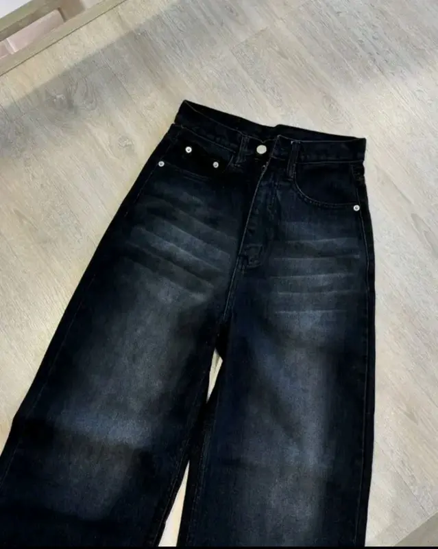 Hitam Retro Highwaist Celana Jeans Wanita Loose Kekinian Panjang Nyaman 4