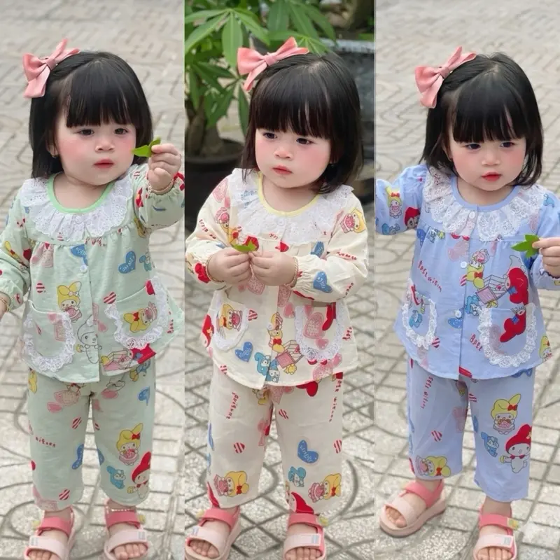Nhungkids(7-12kg)Bộ dài áo tay dài có túi bo chun ,quần dài chất vải cotton cho bé gái dưới 2 tuổi