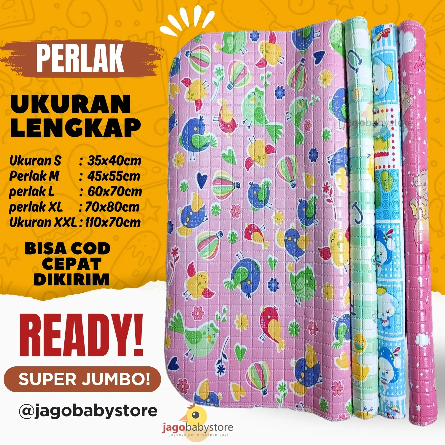 1 Pcs Perlak Bayi Ukuran Lengkap Ready Super Jumbo, Alas Ompol Waterproff, Karet Berkualitas, Anti Bocor