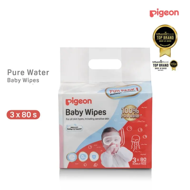 Pigeon 100% Pure Water Baby Wipes 80 sheets (3 in 1)