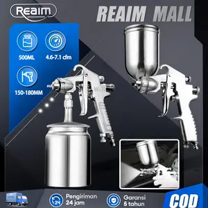 REAIM Spray  Pneumatik 500ML - Alat Semprot Cat Profesional dengan Teknologi Atomisasi Presisi & Tangki Bawah untuk Hasil Halus | Cocok untuk Cat Mobil, Motor & Furniture - Garansi 5 Tahun