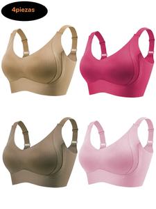 Brasieres cómodos sin varillas para mujer, paquete de 4 brasieres sin varillas con realce, comodidad para uso diario, máxima comodidad, ideales para uso diario