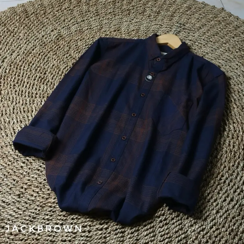 Kemeja flanel semiwool premium lengan panjang unisex kemeja pria dan wanita motif kotak Slim-fitting NP06 Baju Outdoor 0