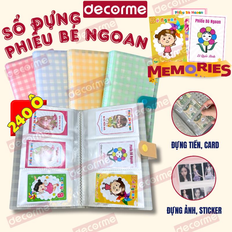Sổ đựng phiếu bé ngoan 240 ô, sổ tiết kiệm tiền, sổ lưu trữ thẻ ngân hàng cúc bấm Decorme sổ A6 nhiều ô lưu trữ đa năng