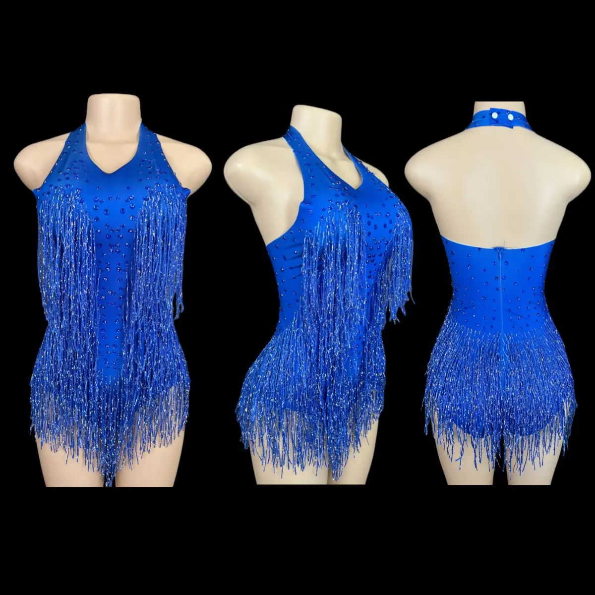 Sparkly Rhinestones Fringe Bodysuit WomenVighub Party Dance Costume Stage Wear yTassel Leotard Performance Clothing 7G
