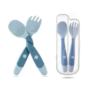 Silicone Spoon Utensils Set Auxiliary Food Toddler Learn To Eat Training Bendable Soft Fork Infant Children Tableware - Green