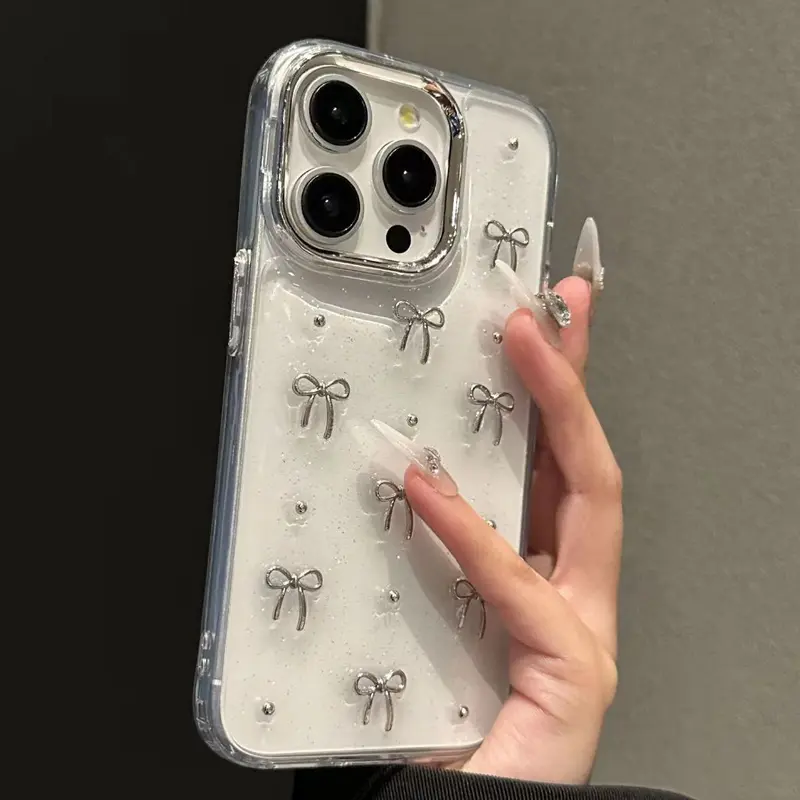 [LC] 3D Ribbon Coquette Clear Glitter Casing Cute Case For IPH*NE 7 8 PLUS X XS MAX XR 11 12 13 14 15 PRO PLUS PRO MAX - IP136 3