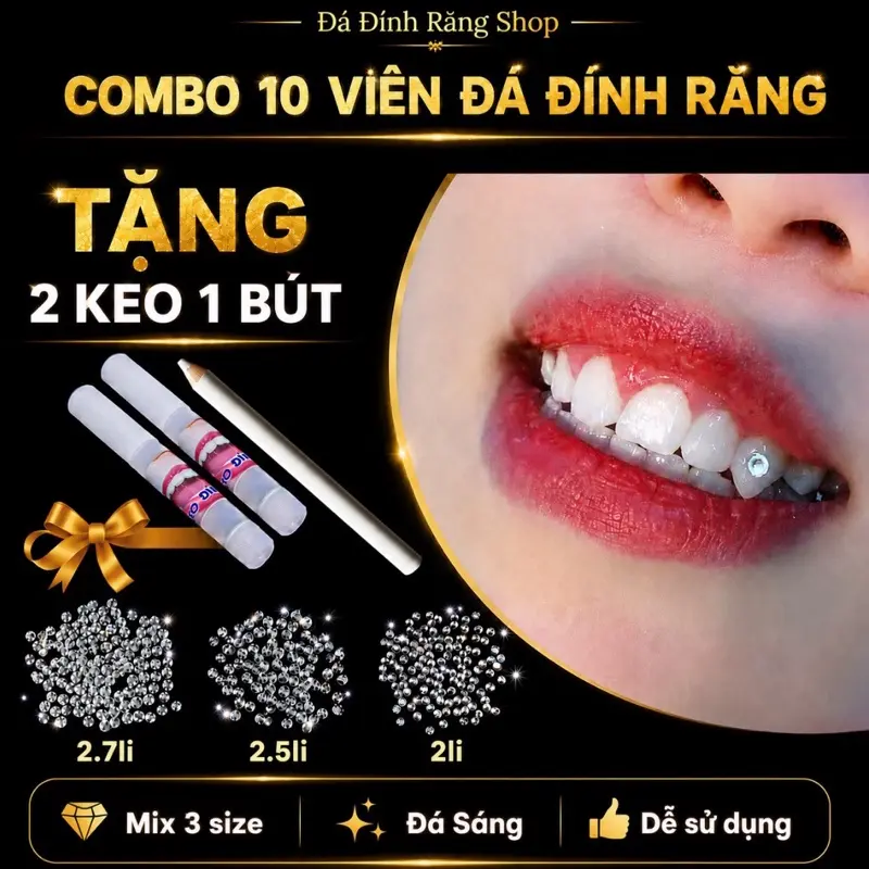 Set 10v Đá Đính Răng kèm 2 Keo 1 đính Bút đính( đá chân bằng)