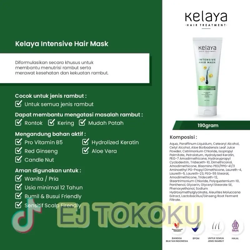 Kelaya Masker Rambut 190gr - intensive hair mask - masker rambut rontok dan kering dan mengembang Perawatan Haircare Conditioner 1