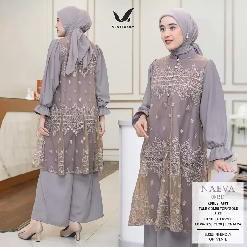 Naeva Hansa Elila One Set Atasan Tunik Brukat Celana Kulot Baju Kondangan Outfit Kondangan Terbaru Setelan 7