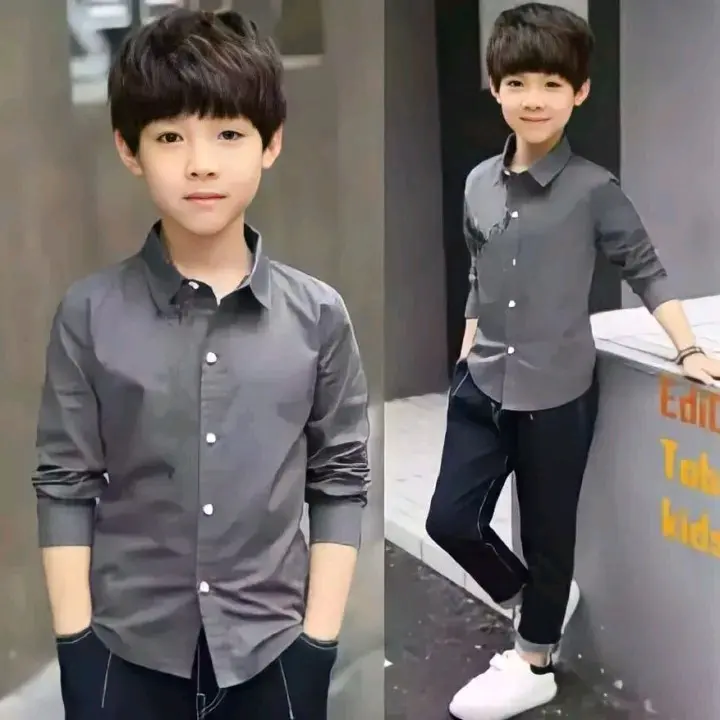 kemeja polos anak pria lengan panjang umur 1-15 tahun & size xs,s kemeja fashion kids catton Laki-Laki Cotton