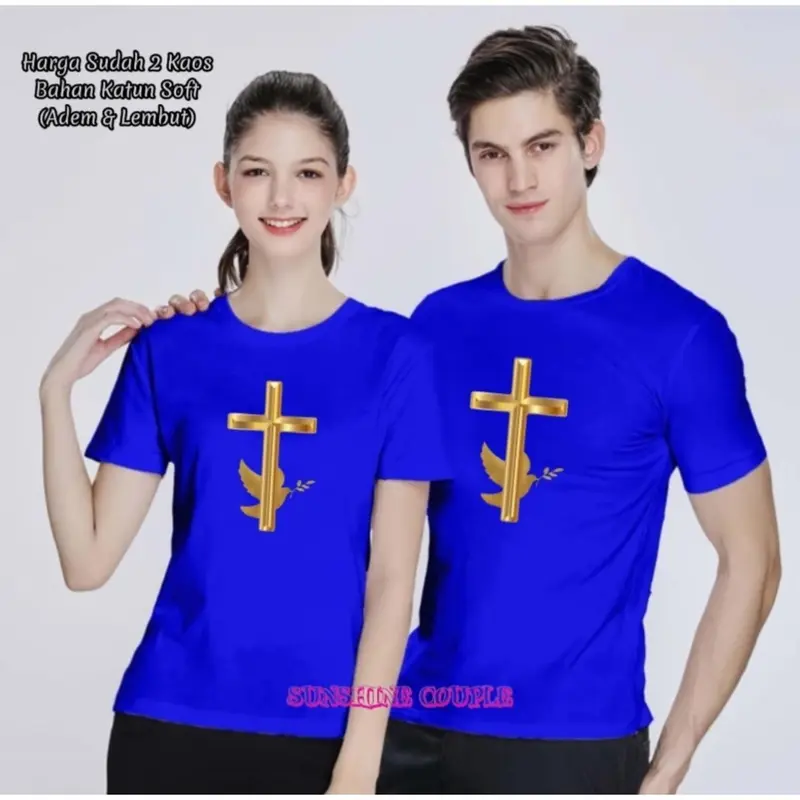 (HARGA 2 BAJU) KAOS COUPLE GOLD SALIB LENGAN PENDEK UK.M-XXL EDISI PASKAH / NATAL / KAOS COUPLE / KAOS KEMBARAN / KAOS PASANGAN / KAOS LENGAN PENDEK / BAJU COUPLEAN / KATUN SOFT / T-SHIRT 4