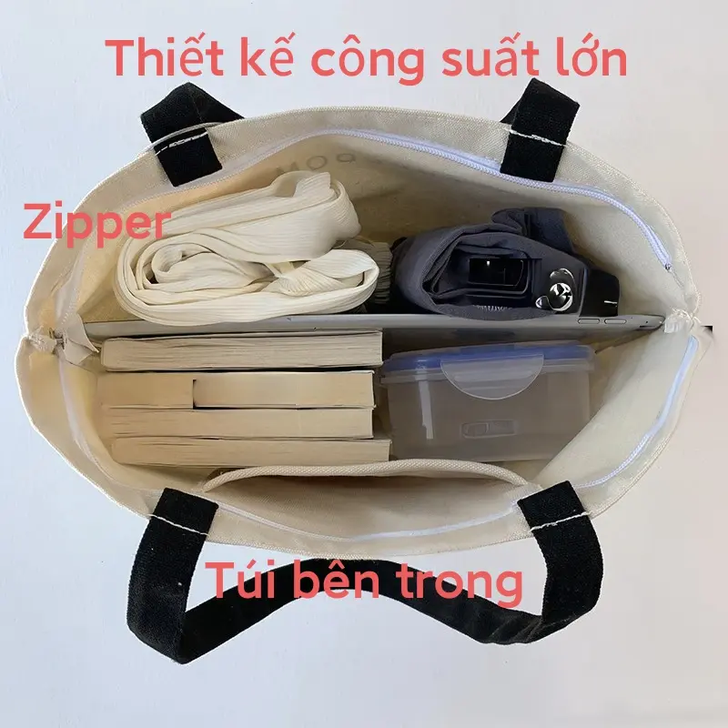 Túi Vải Bố, Dung Lượng Lớn, Tote Đi Lại, Thích Hợp Đi Làm, Đeo Một Bên Vai, Dễ Phối Đồ, Túi Sinh Viên Nghệ Thuật Chữ Nhật Nữ Đeo Vai Bag Hình Chữ Nhật 3