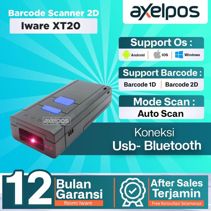Gambar Barcode Scanner Wireless Bluetooth Portable 2D Iware XT20 dari Axelpos Kota Administrasi Jakarta Pusat Tokopedia