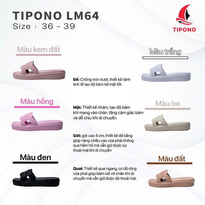 TIPONO Dép Nữ Quai Ngang LM64 Đế Cao 4cm Chống Trượt Chống Thấm Nước Size 36-39 Chất Liệu EVA Mềm Mại Thời Trang & Thoải Mái