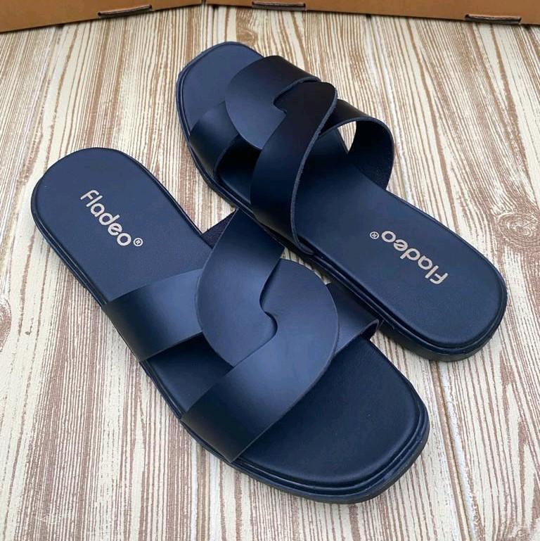 Sandal Slop Wanita Silang triple Terbaru Hak Datar 1 cm Kulit Sintesis/sandal flat wanita kekinian 8