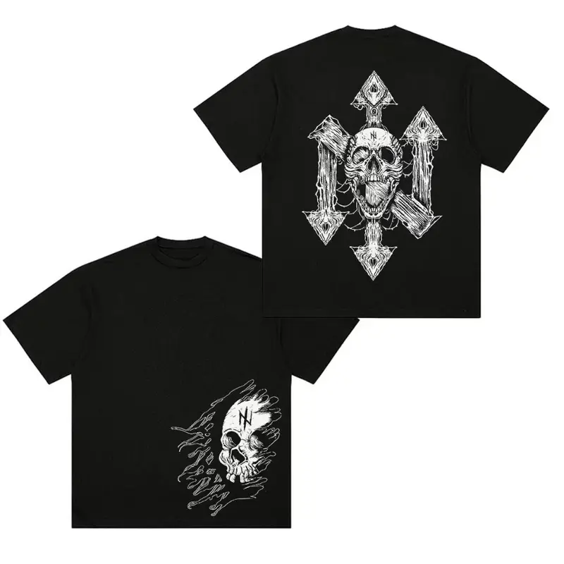 【100% Katun 20s】Skeleton T-shirt Atasan Baju Kaos Oversize Pria Hitam Dewasa Distro Lengan Pendek Keren Premium Street Style Round Neck C084 Motif Cowok Santai 1