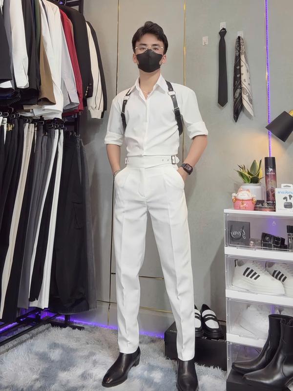 Quần Âu Nam Cạp Cao Thiết Kế Lỗ Ô-dê Điều Chỉnh Đai. Phong Cách Hàn Quốc, Dáng Baggy