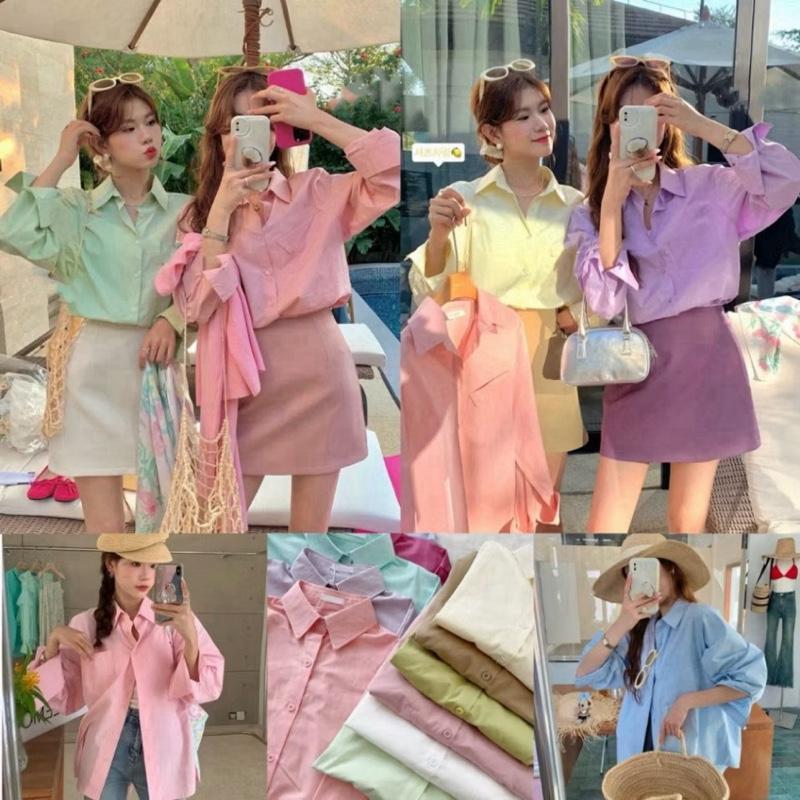  Áo sơ mi form rộng nhiều màu sắc trẻ trung năng động Top Nữ 
