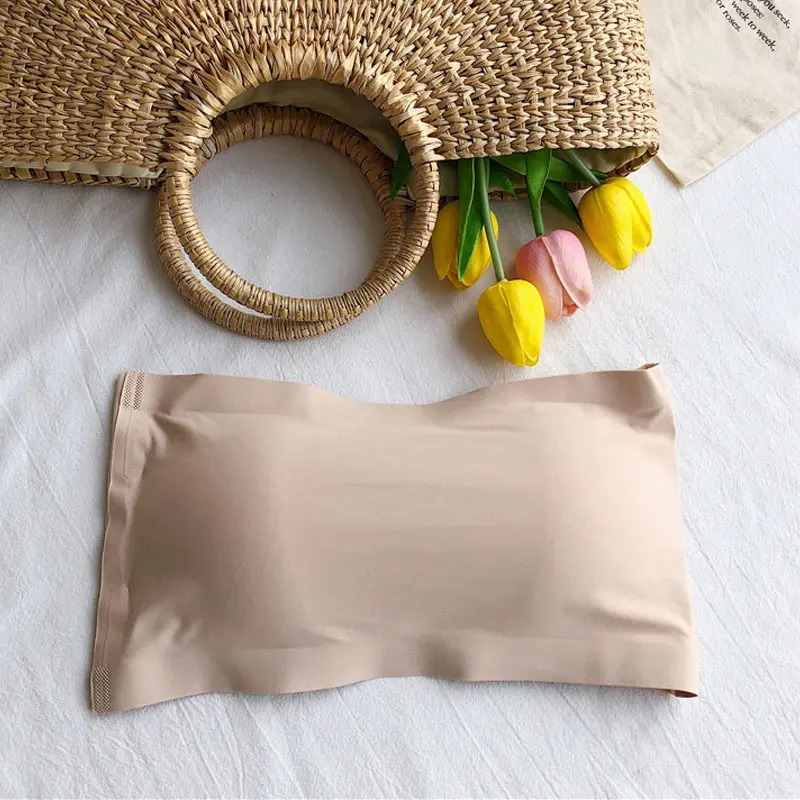 Ice silk no trace no slip top one piece beauty strap chest cushion chest hollow-out strapless line Push Up