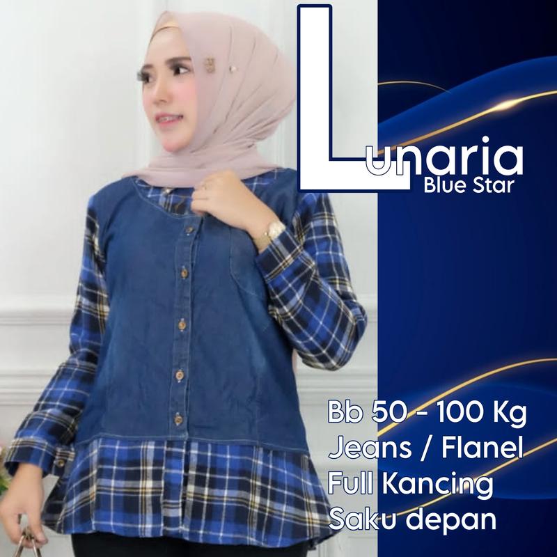 ATASAN WANITA MODEL JEANS KOMBINASI KOTAK UNTUK BB 40 - 100 KG ALL REAL PICT 7