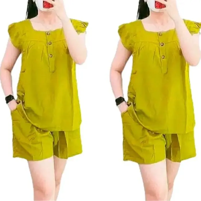 Setelan wanita Baju Hotpant Lengan pendek celana pendek nyaman di pakai bahan rayon Cantik