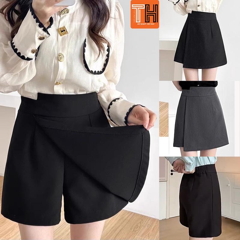 Quần váy short đùi nữ lưng thun ống rộng lưng cao thiết kế lệch độc đáo - S09