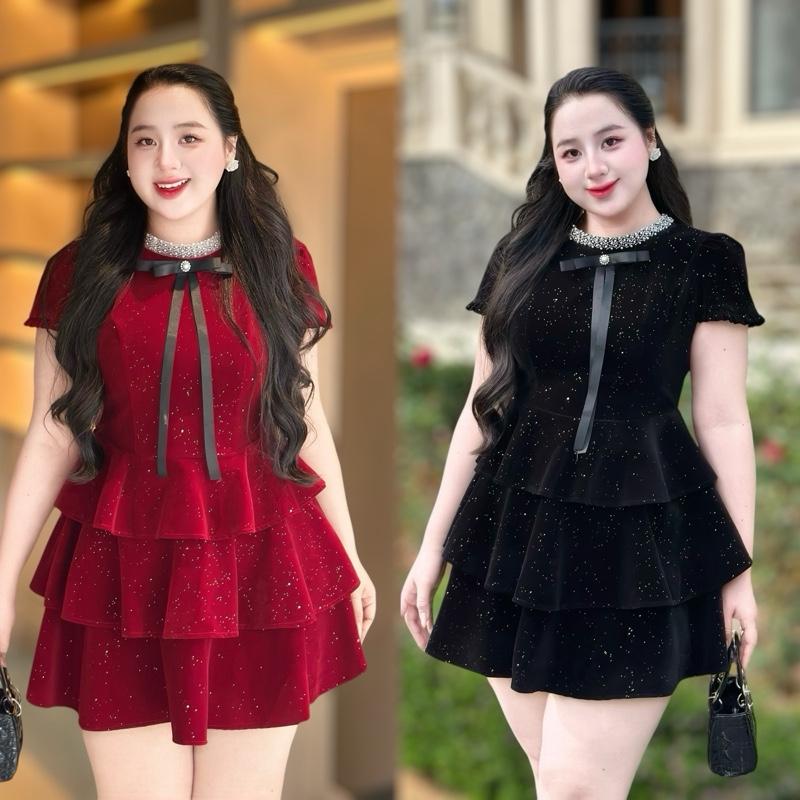   Đen Đỏ Đô  Đầm BIGSIZE  50-120kg  dáng dài sang chảnh hack dáng đi tiệc đi làm đi chơi - Ú XINH STORE   Đen Nữ Dress D289  Nhung Kim Tuyến  