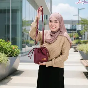 Tas Hand Phone - KHAIRA by AINUN - tas serut wanita, tas kecil hitam cantik anti air Polos Selempang muat hp dompet lipat