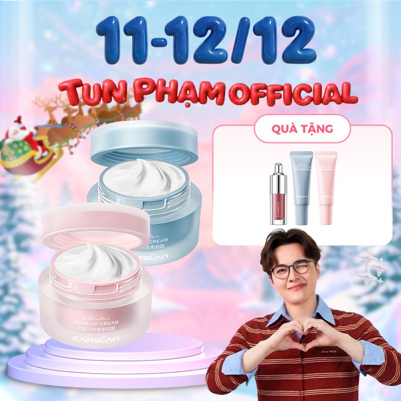   TunPham97  Kem Tăng Tông Màu Carslan Làm Sáng Màu Da Dưỡng Ẩm Kem Nền Trang Điểm 50g+【Free gifts 2*mini tone up cream 5g+Son dưỡng mini 1g*1 